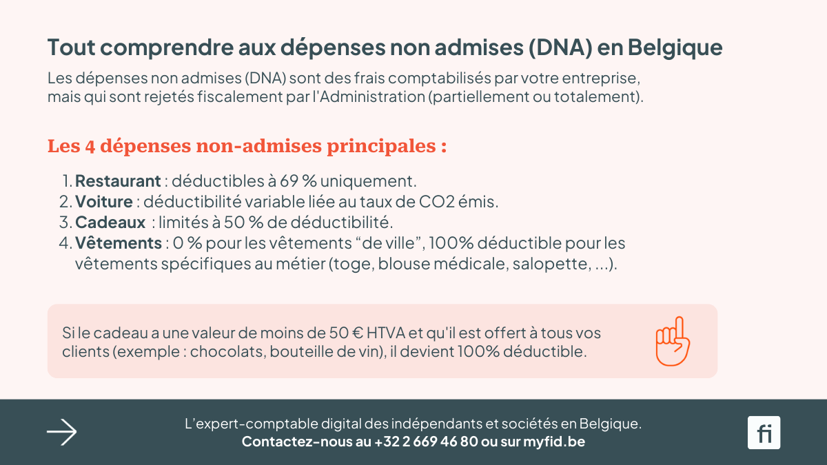 Liste des principales dépenses non admises en Belgique Liste des principales dépenses non admises en Belgique