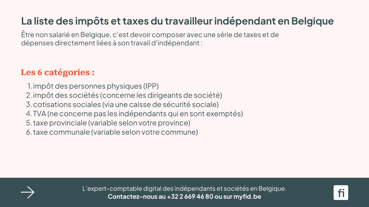 La liste des impôts et taxes du travailleur indépendant en Belgique